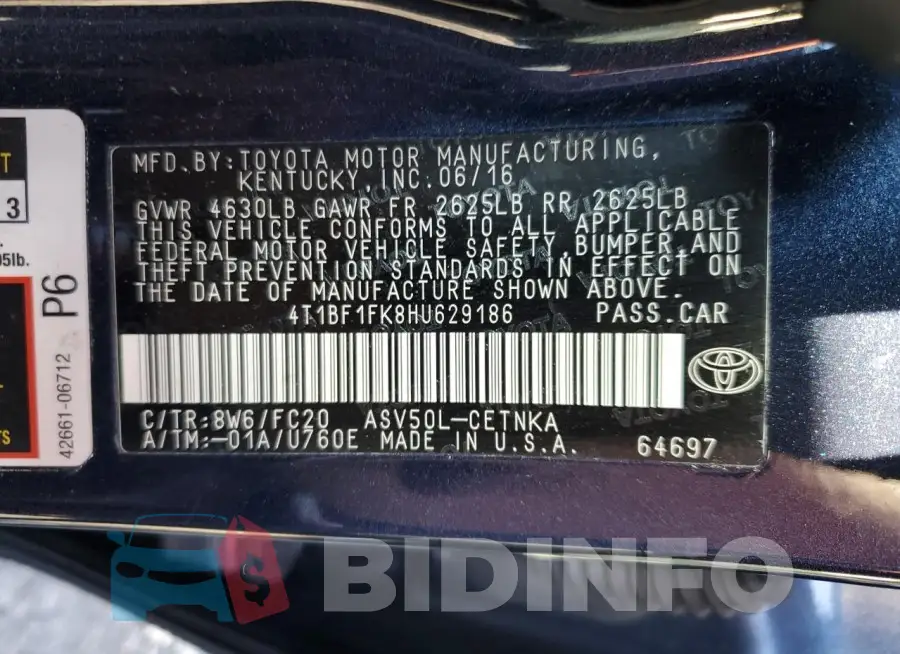 4T1BF1FK8HU629186 Photo# 12