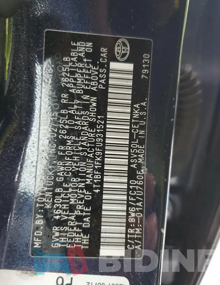 4T1BF1FK9FU931521 Photo# 12