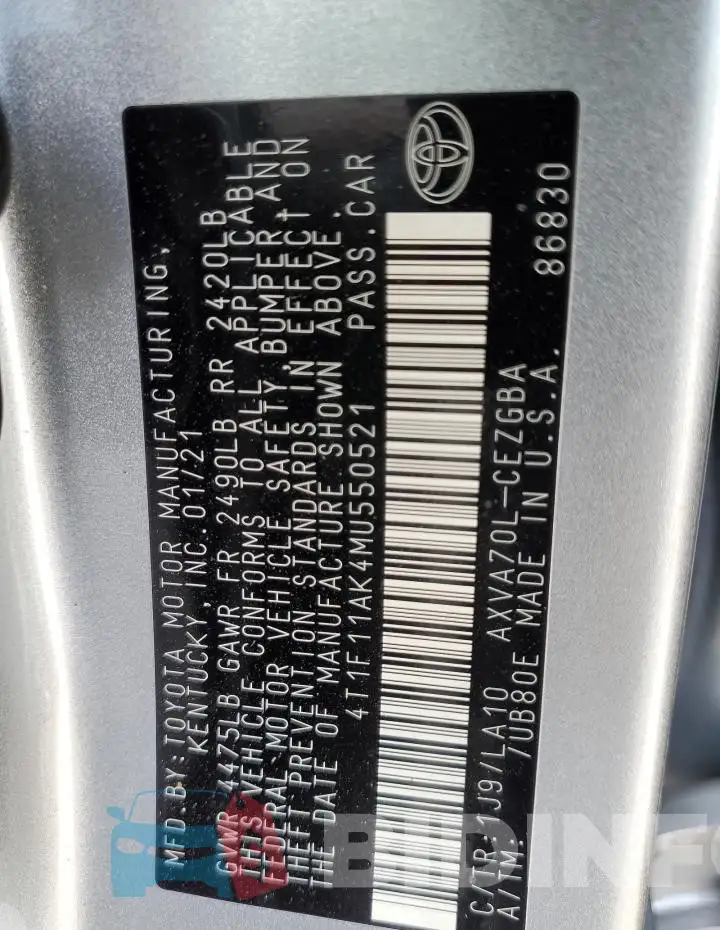4T1F11AK4MU550521 Photo# 12