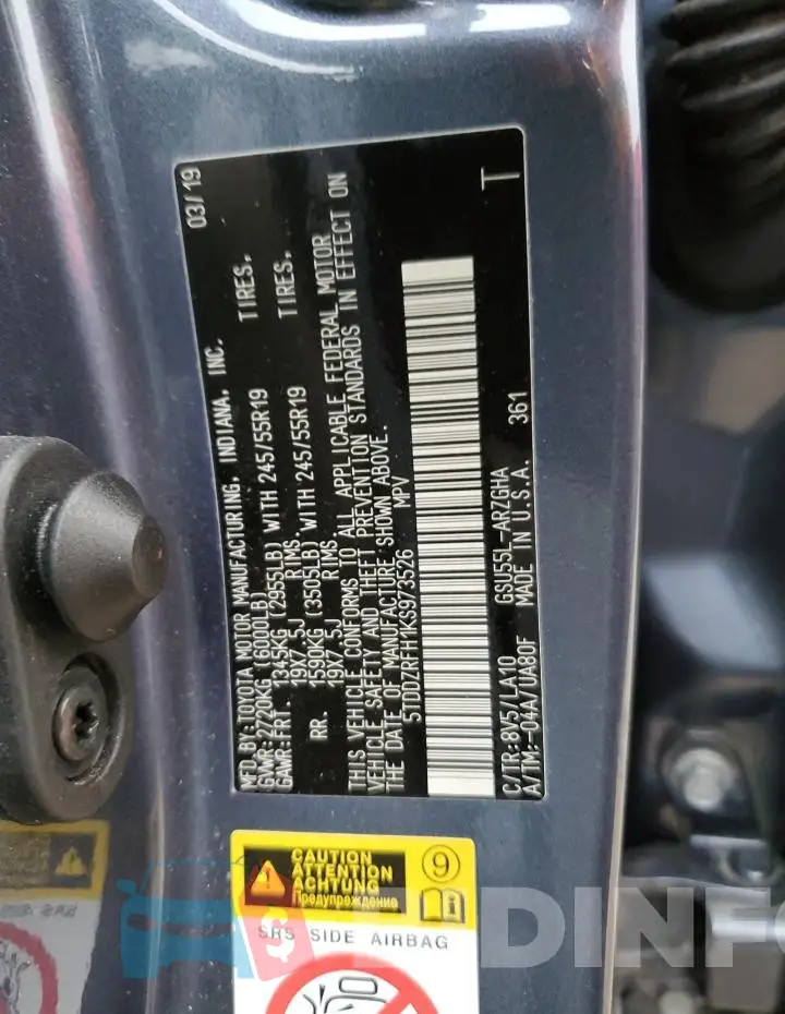 5TDDZRFH1KS973526 Photo# 12