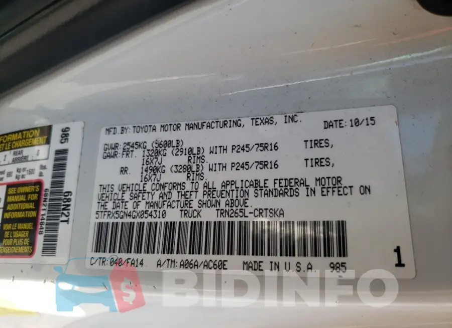 5TFRX5GN4GX054310 Photo# 12