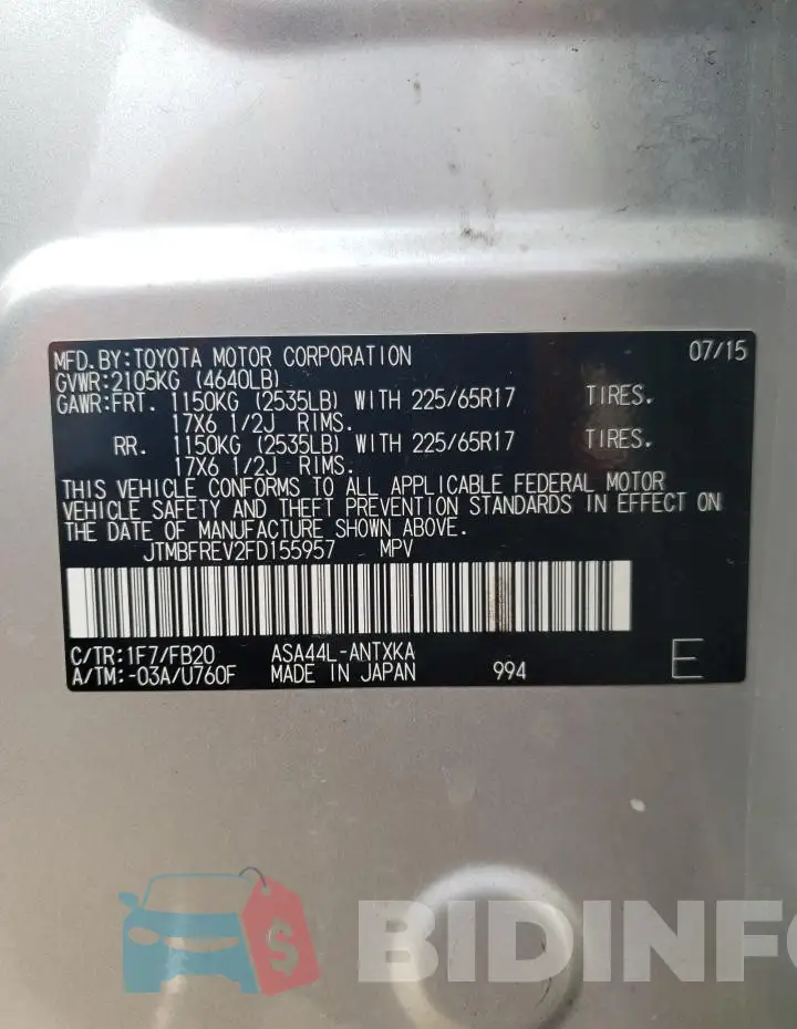 JTMBFREV2FD155957 Photo# 13