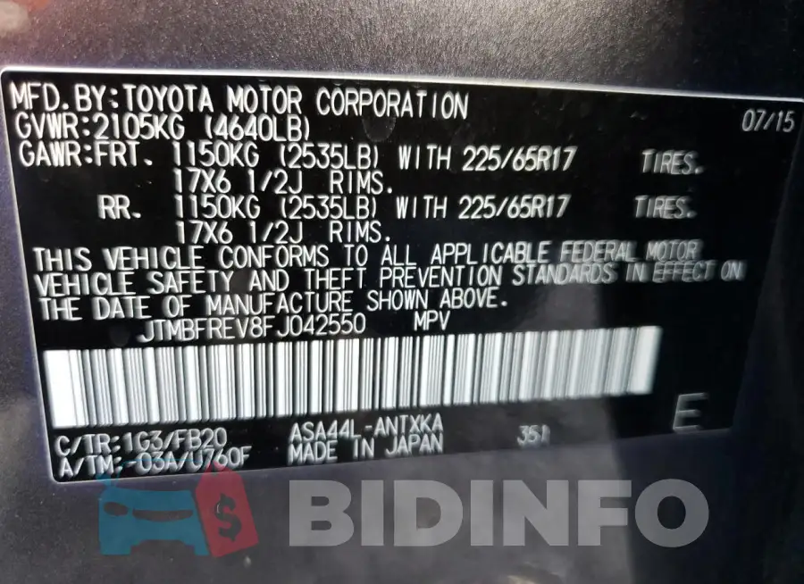 JTMBFREV8FJ042550 Photo# 12