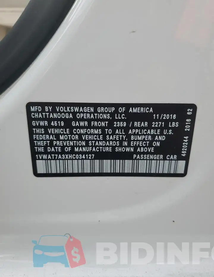 1VWAT7A3XHC034127 Photo# 12