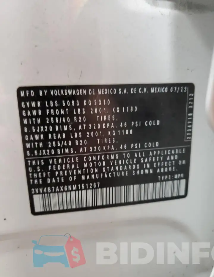 3VV4B7AX6NM151267 Photo# 13