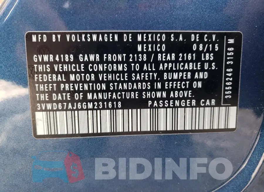 3VWD67AJ6GM231618 Photo# 12