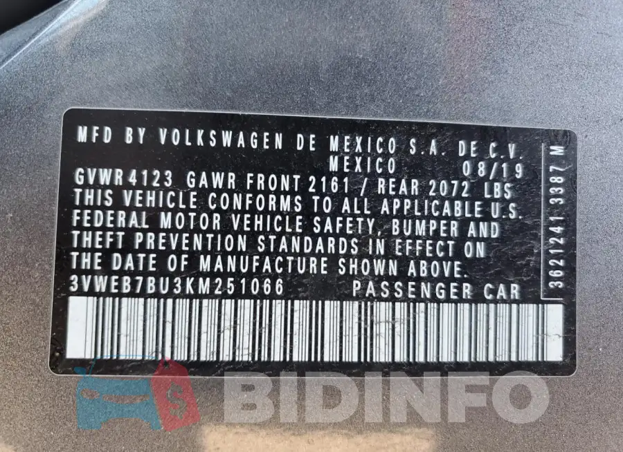 3VWEB7BU3KM251066 Photo# 12