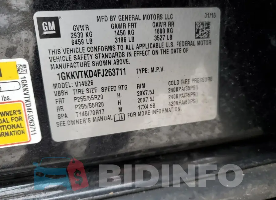 1GKKVTKD4FJ263711 Photo# 14