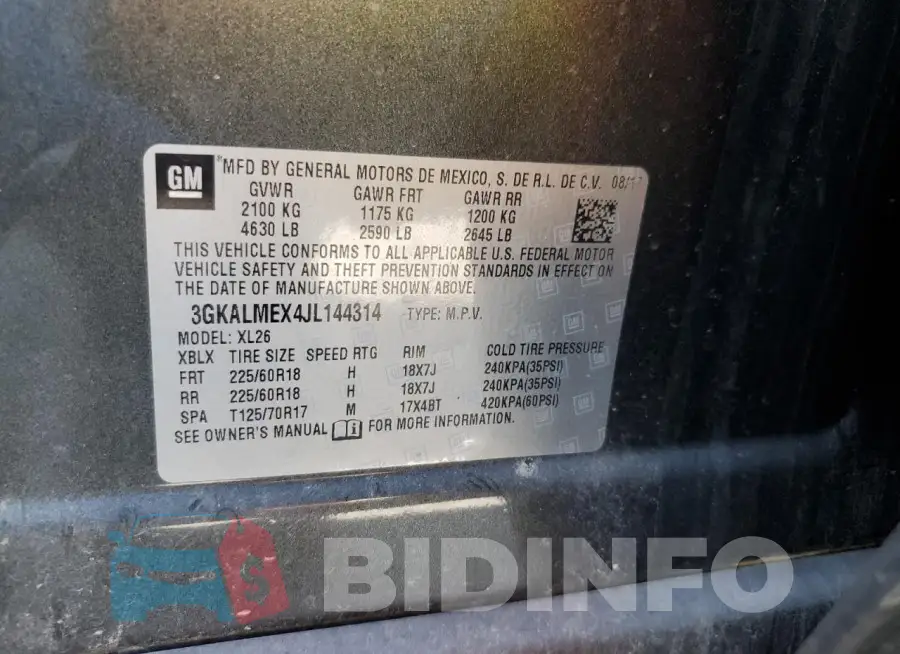 3GKALMEX4JL144314 Photo# 12