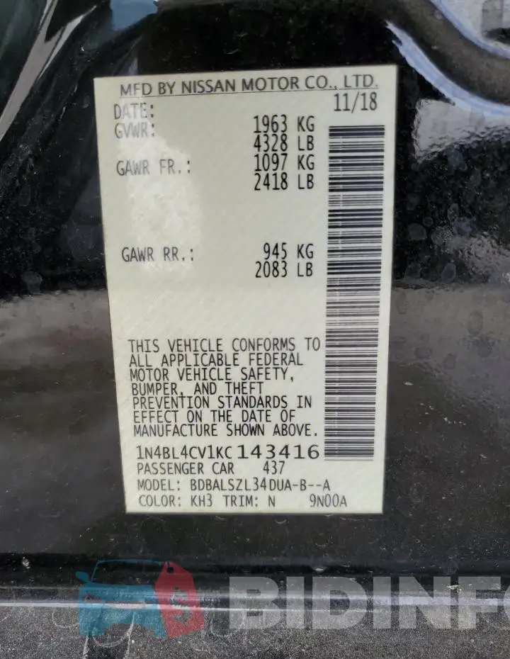 1N4BL4CV1KC143416 Photo# 12