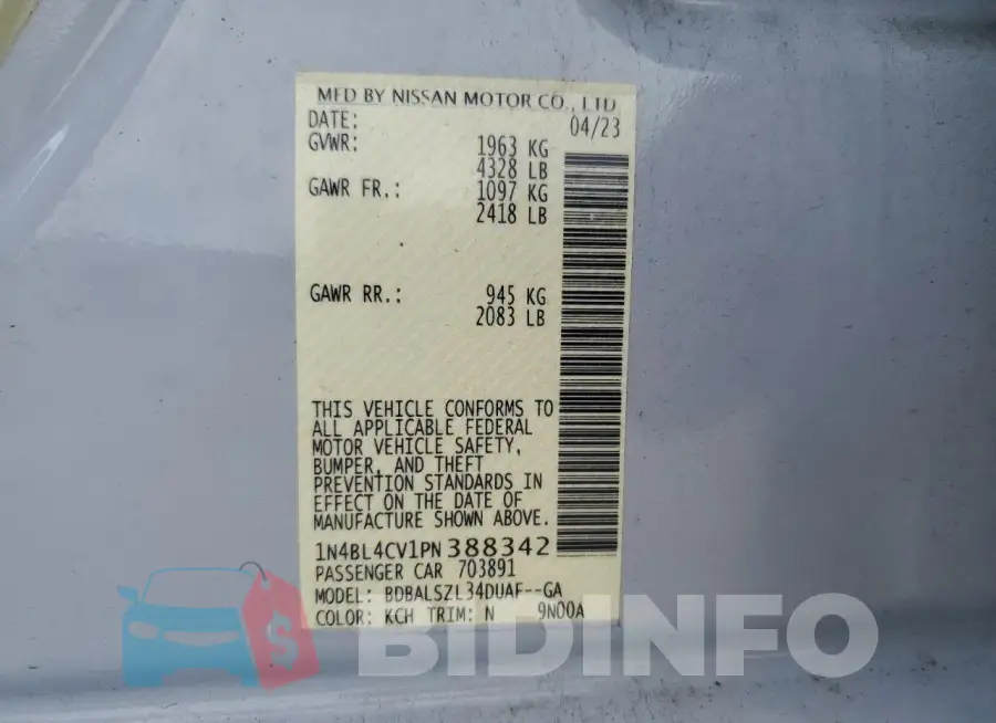 1N4BL4CV1PN388342 Photo# 12