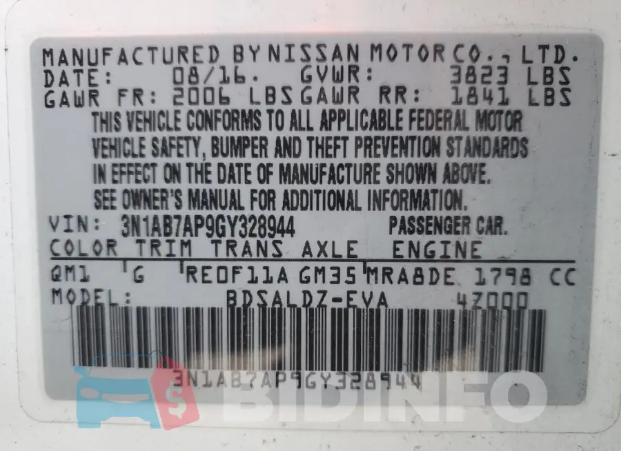 3N1AB7AP9GY328944 Photo# 12