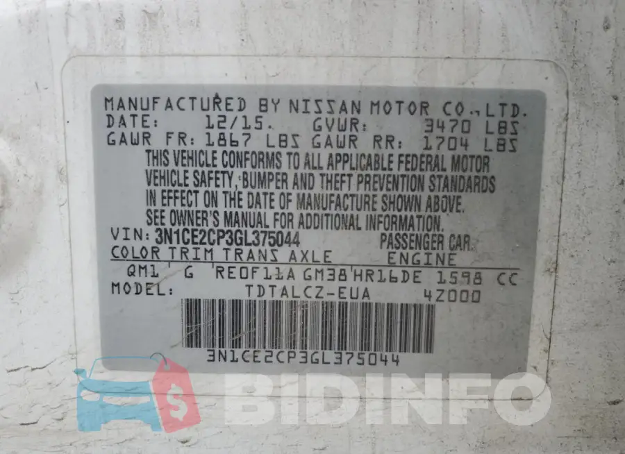 3N1CE2CP3GL375044 Photo# 12