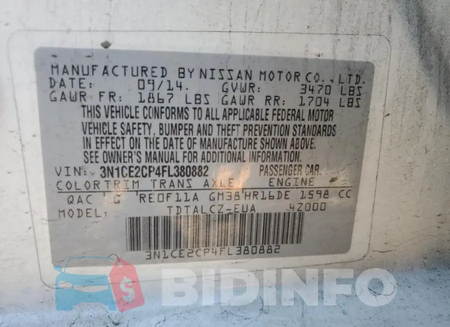 3N1CE2CP4FL380882 Photo# 12