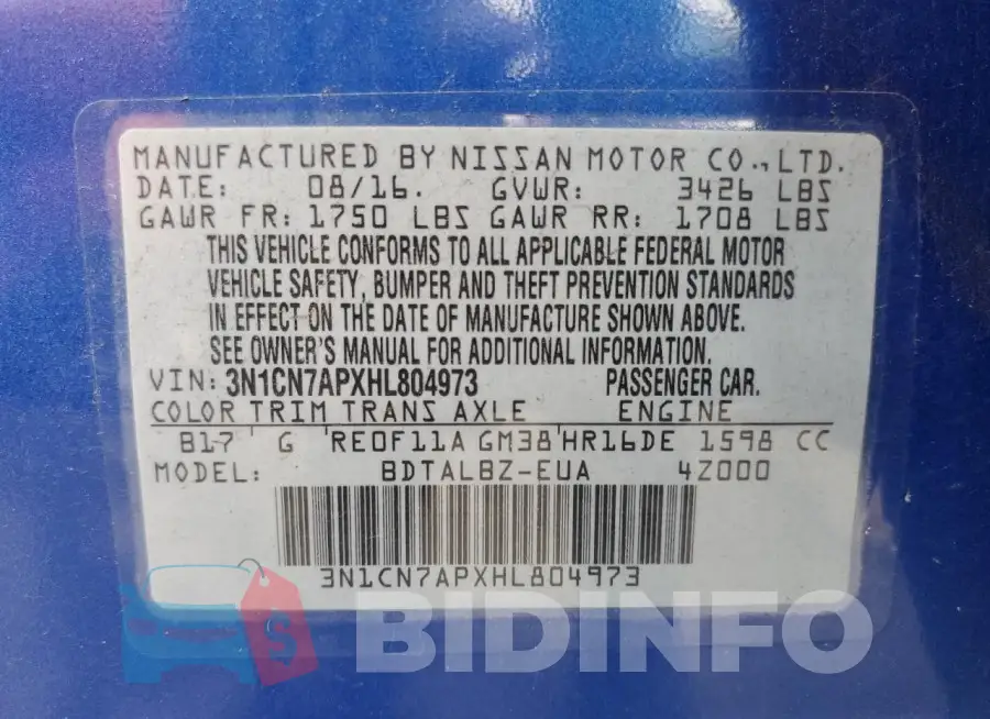 3N1CN7APXHL804973 Photo# 13