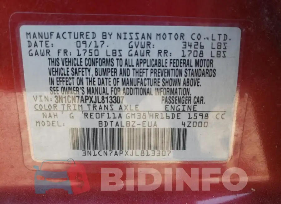 3N1CN7APXJL813307 Photo# 12