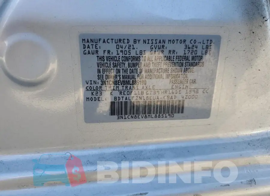 3N1CN8EV8ML885190 Photo# 12