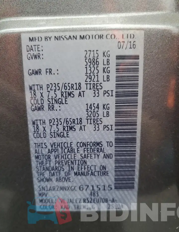 5N1AR2MNXGC671515 Photo# 14