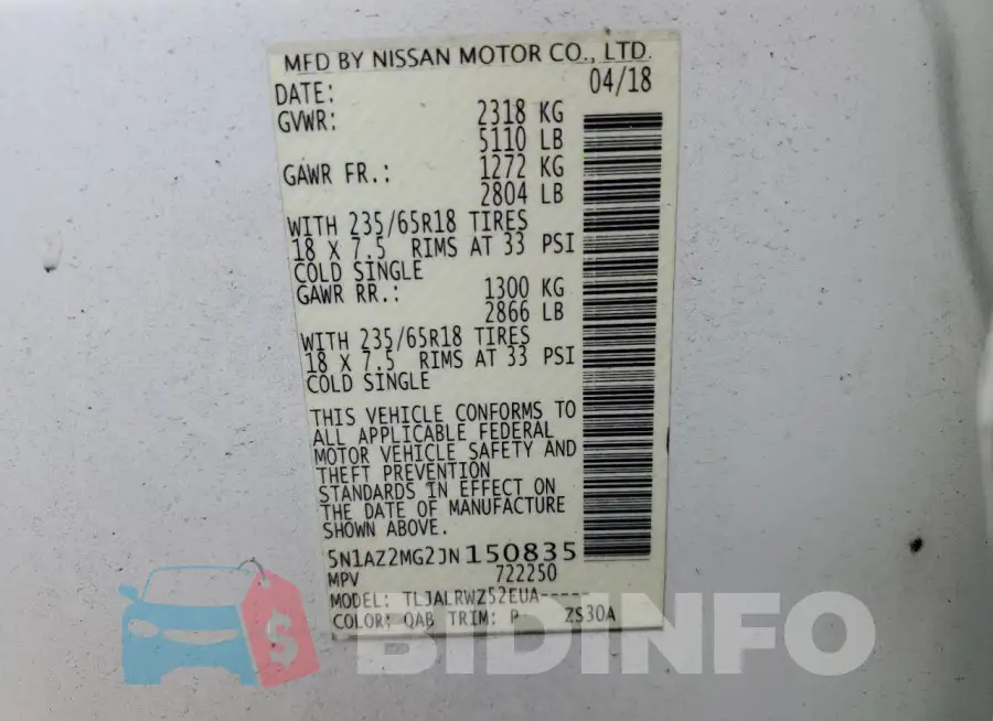 5N1AZ2MG2JN150835 Photo# 13