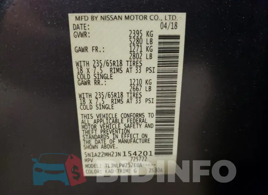 5N1AZ2MH2JN154201 Photo# 13