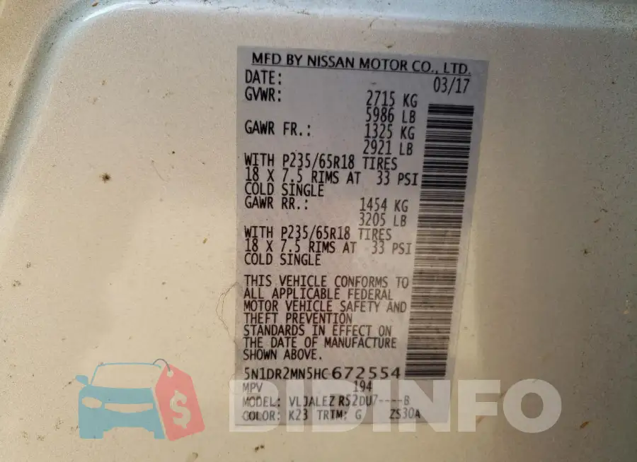 5N1DR2MN5HC672554 Photo# 14
