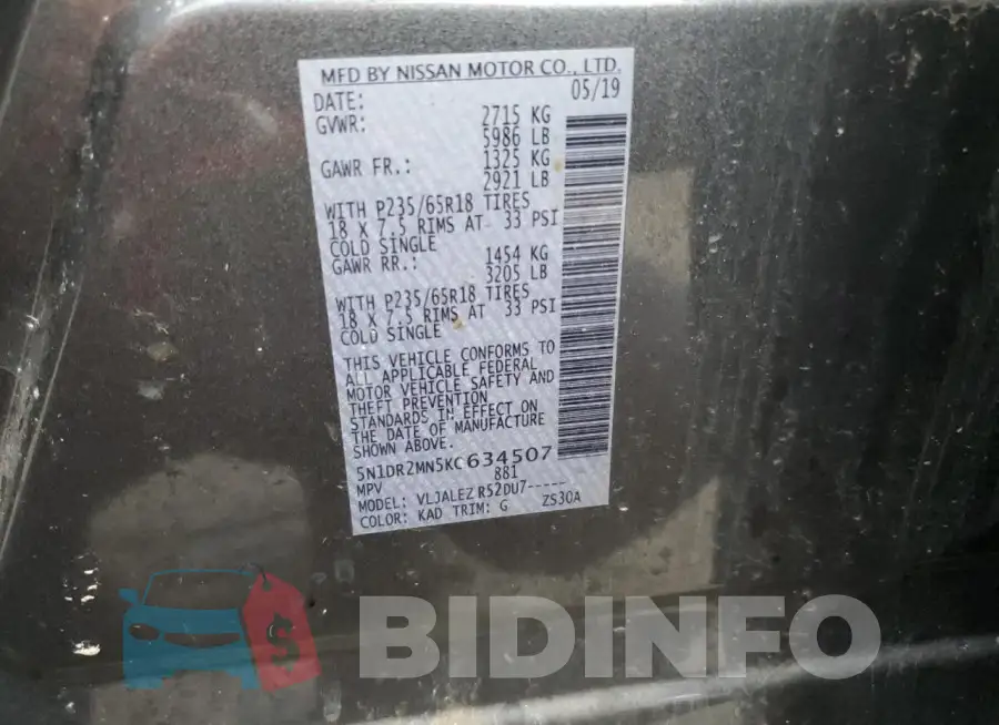 5N1DR2MN5KC634507 Photo# 12