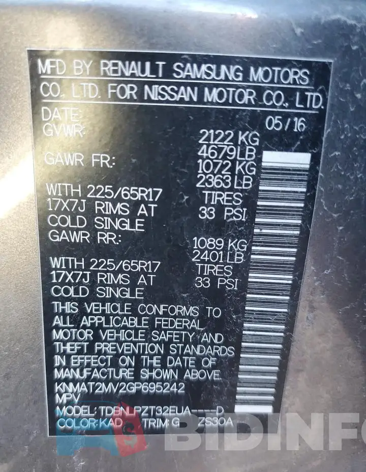KNMAT2MV2GP695242 Photo# 12