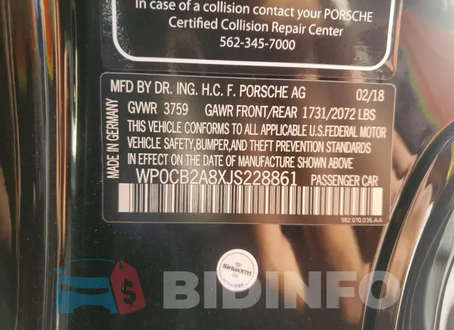 WP0CB2A8XJS228861 Photo# 12