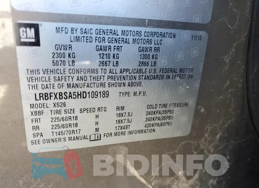 LRBFXBSA5HD109189 Photo# 13