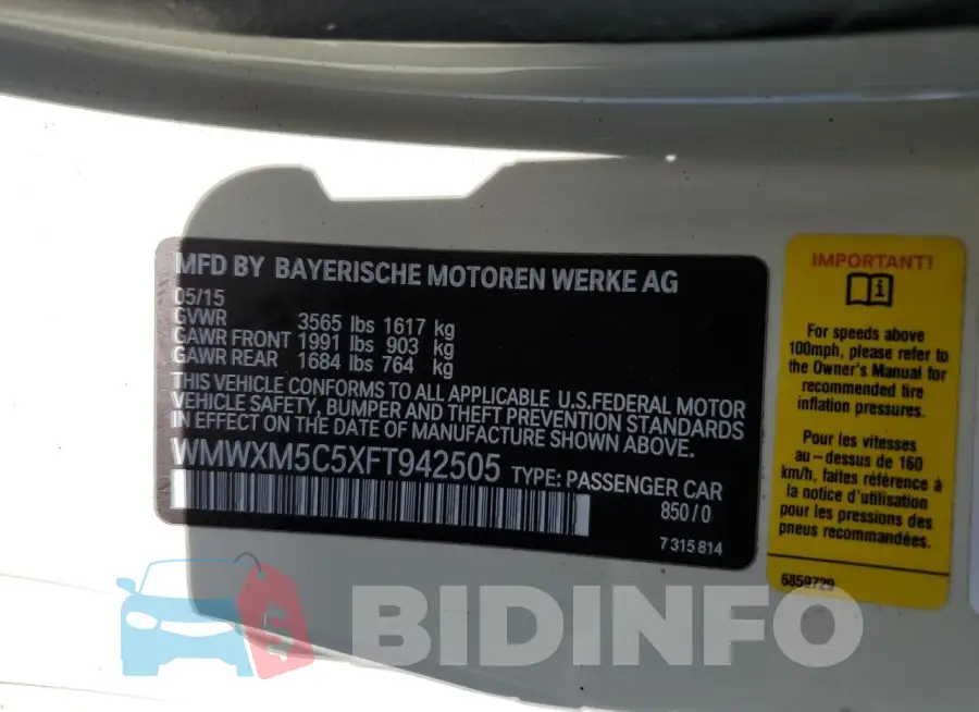 WMWXM5C5XFT942505 Photo# 12