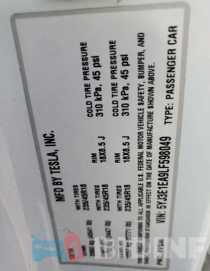 5YJ3E1EA9LF598049 Photo# 13