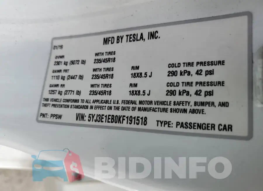 5YJ3E1EB0KF191518 Photo# 13