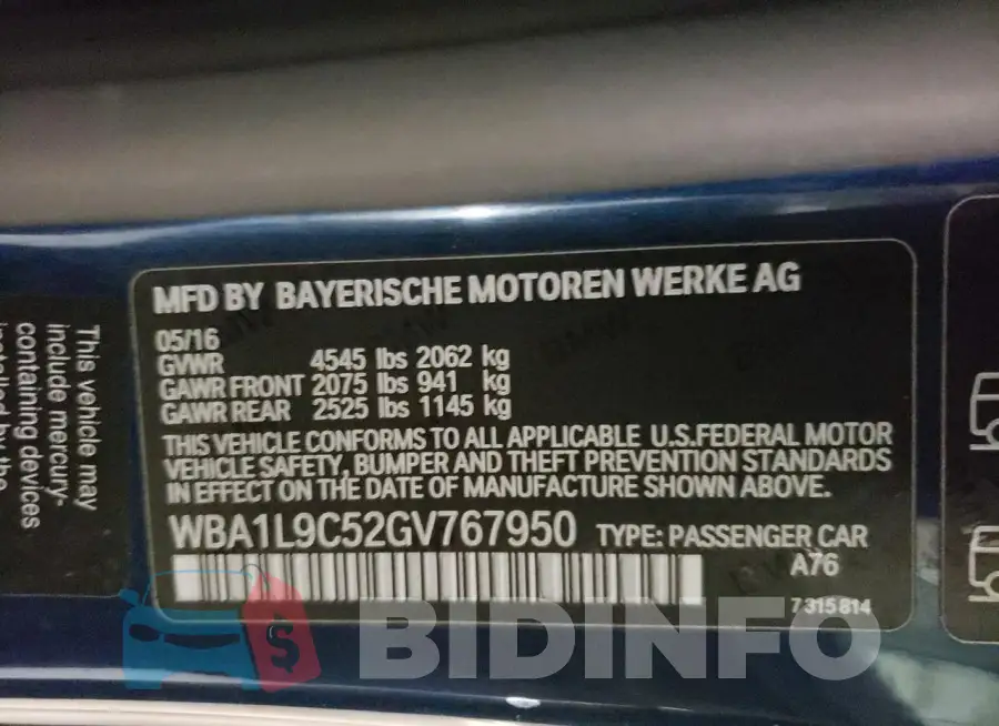 WBA1L9C52GV767950 Photo# 12