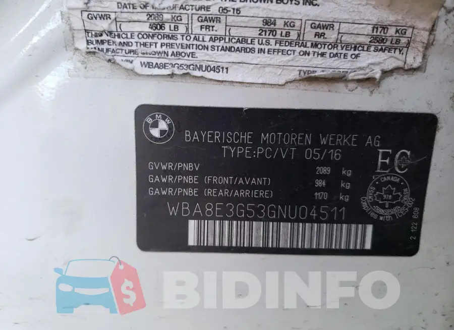 WBA8E3G53GNU04511 Photo# 12