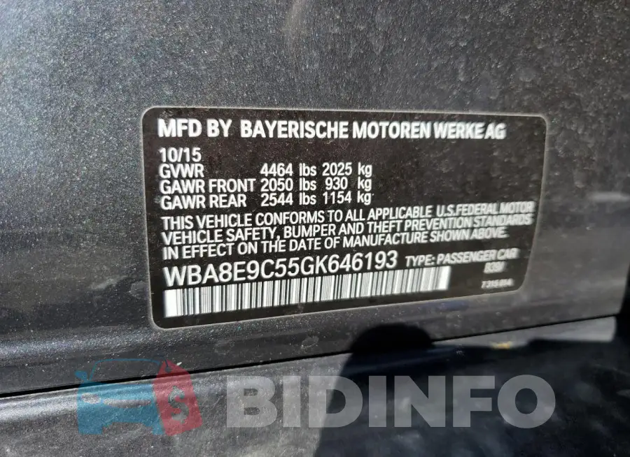WBA8E9C55GK646193 Photo# 12