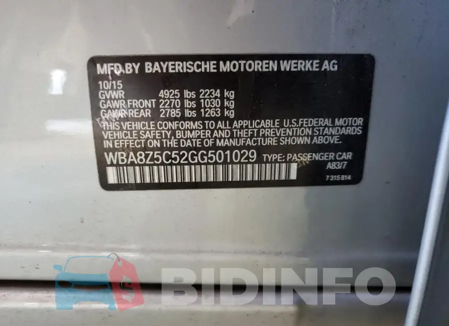 WBA8Z5C52GG501029 Photo# 12