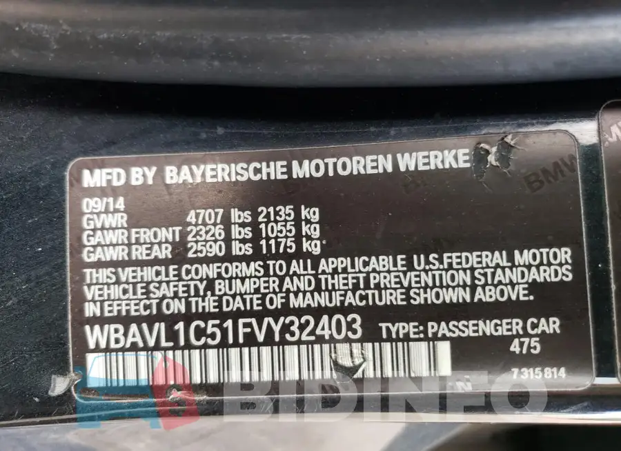 WBAVL1C51FVY32403 Photo# 13