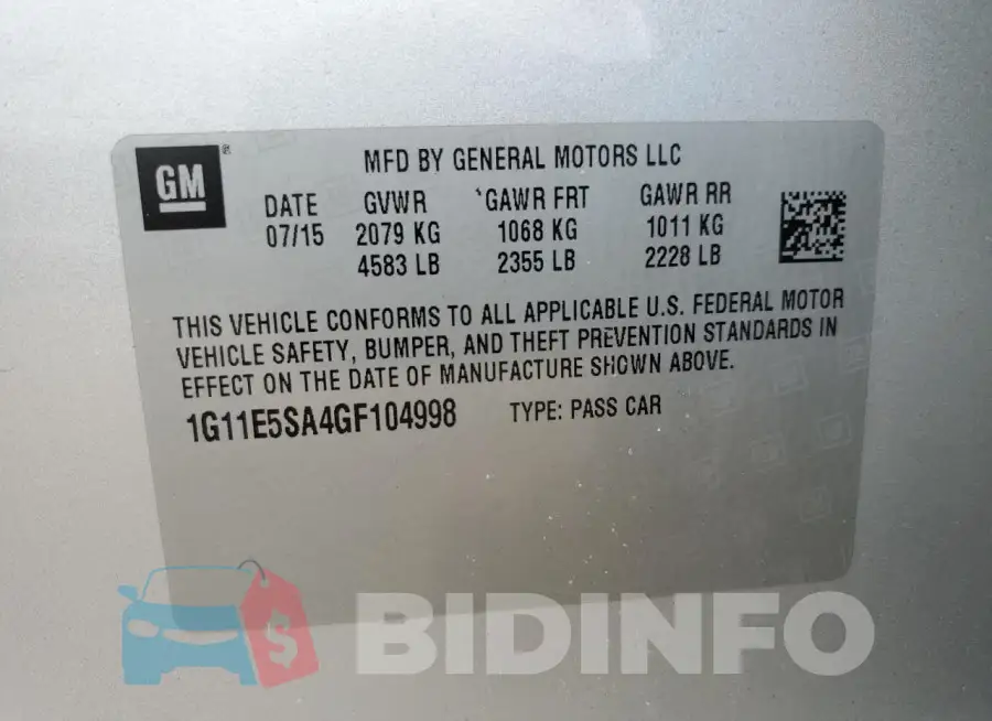 1G11E5SA4GF104998 Photo# 12
