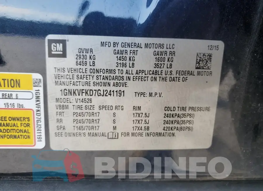 1GNKVFKD7GJ241191 Photo# 13
