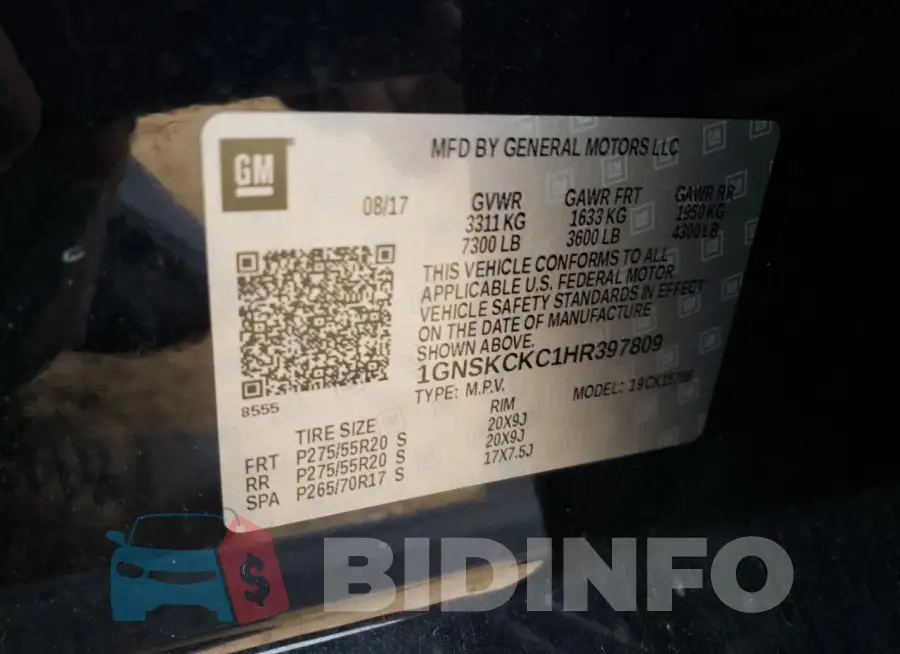 1GNSKCKC1HR397809 Photo# 13