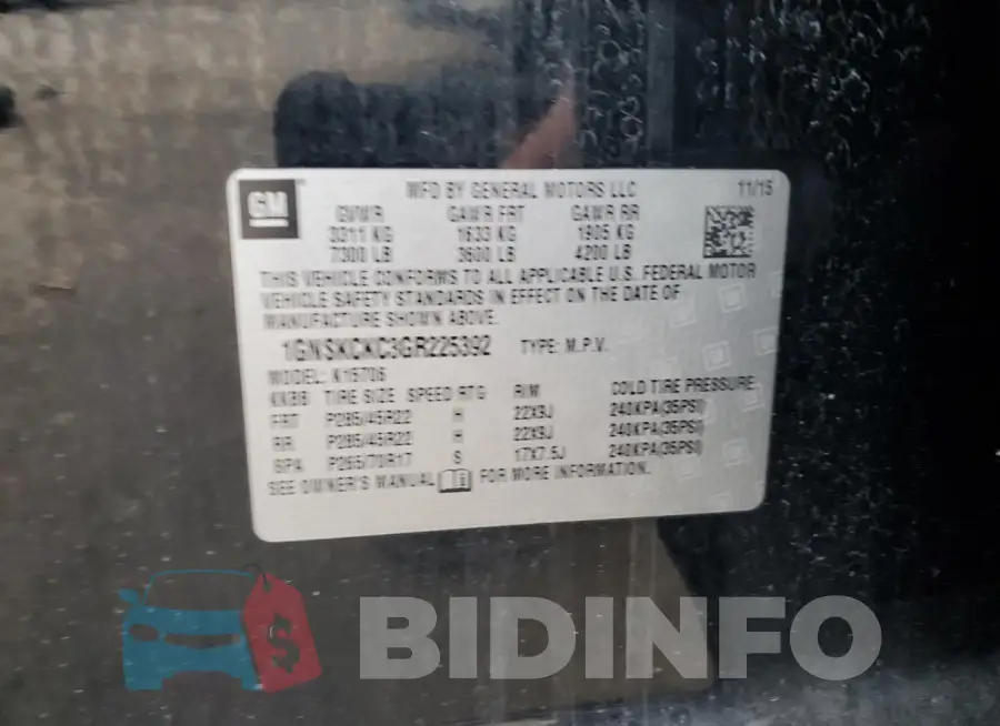 1GNSKCKC3GR225392 Photo# 12