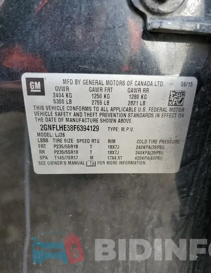 2GNFLHE38F6394129 Photo# 12