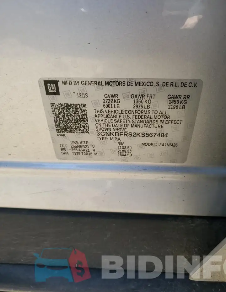3GNKBFRS2KS567484 Photo# 13