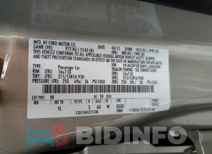 1FADP3F26FL292256 Photo# 12