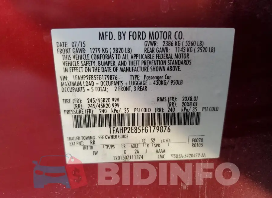1FAHP2E85FG179876 Photo# 12