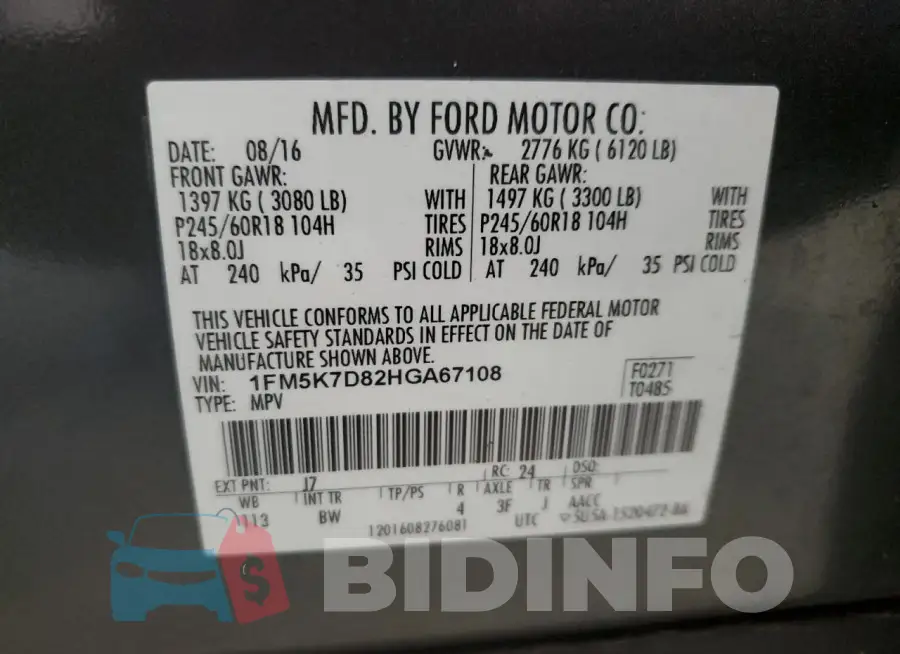 1FM5K7D82HGA67108 Photo# 13