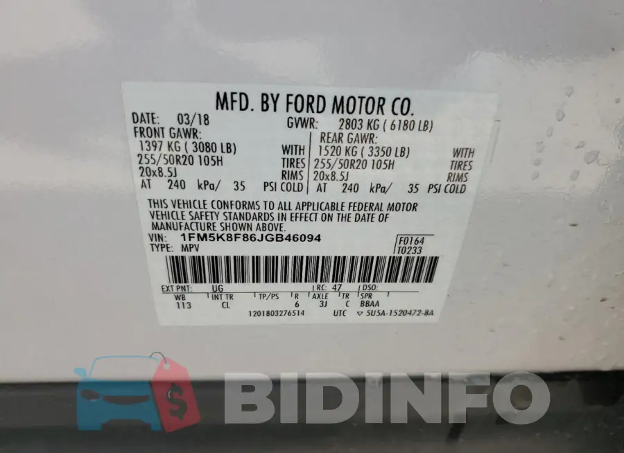 1FM5K8F86JGB46094 Photo# 14
