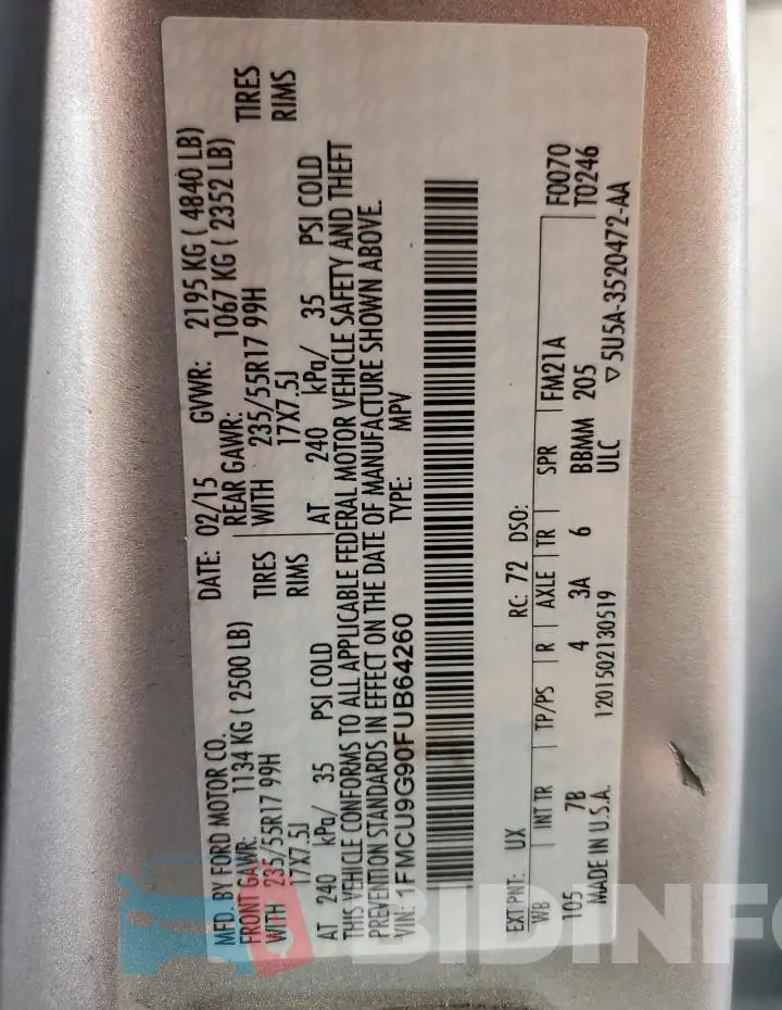 1FMCU9G90FUB64260 Photo# 12