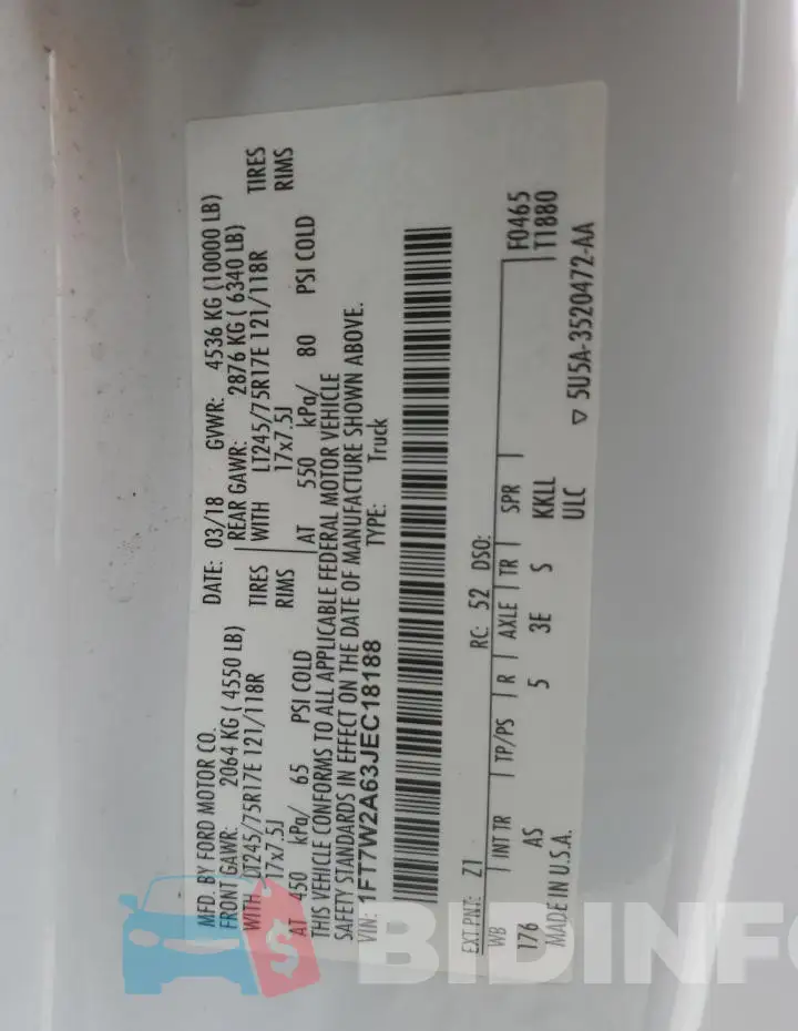 1FT7W2A63JEC18188 Photo# 13