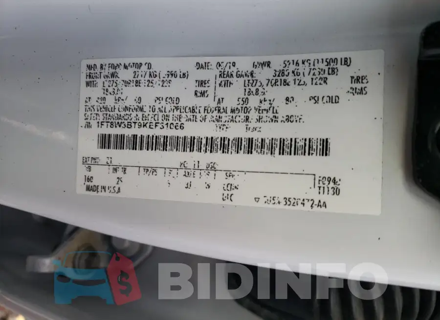 1FT8W3BT9KEF31066 Photo# 13